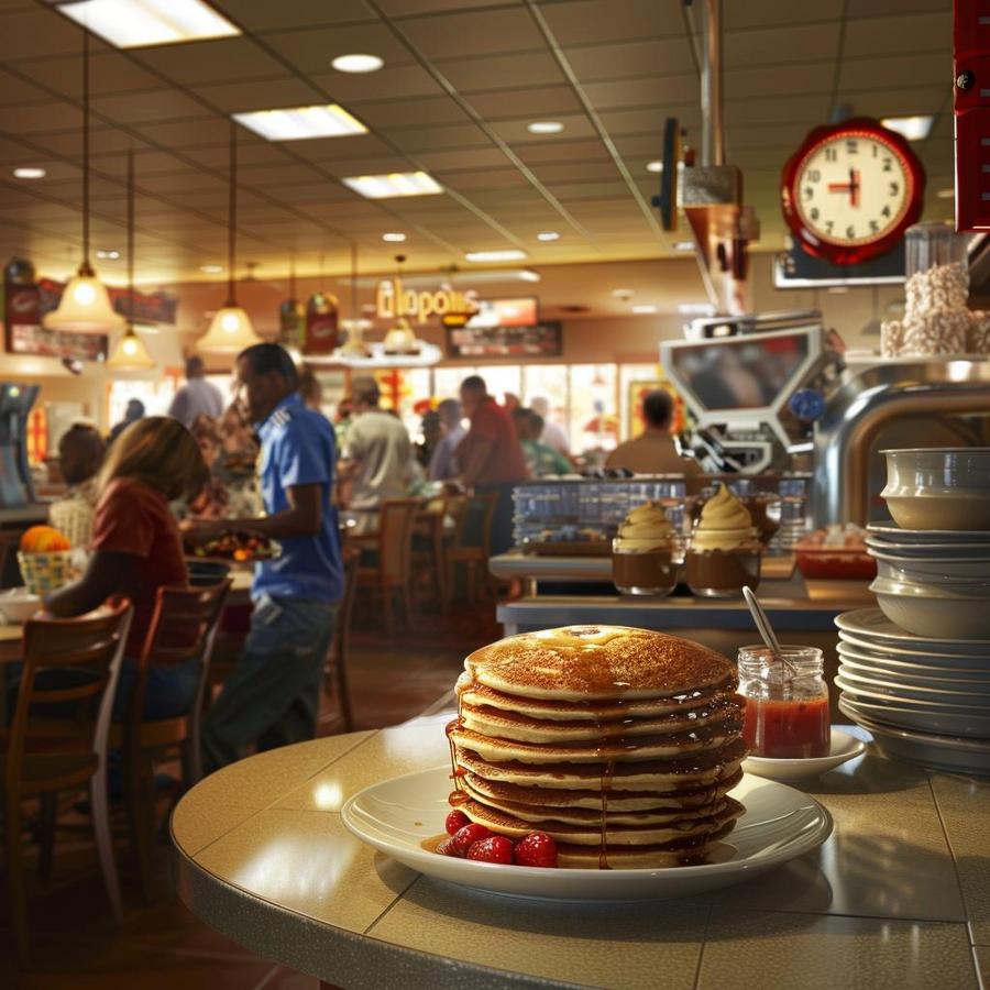 "Does IHOP serve breakfast all day?" - Image showing IHOP pancakes availability.