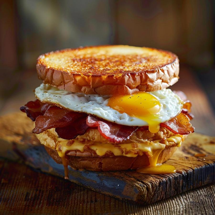 "Visual guide: Ultimate breakfast sandwich Jack in the Box, with key ingredients."