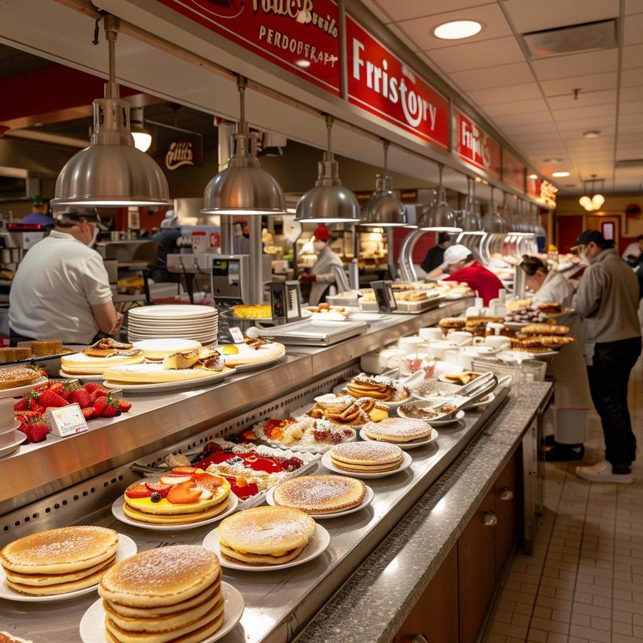 "Image of Frisch's Breakfast Buffet to show if it's open. Cost details included."