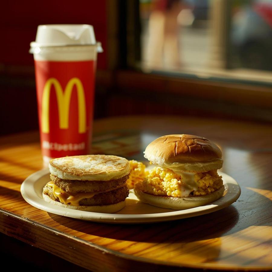 "Image showing a McDonald's breakfast meal. Affordable pricing for tasty breakfast options."