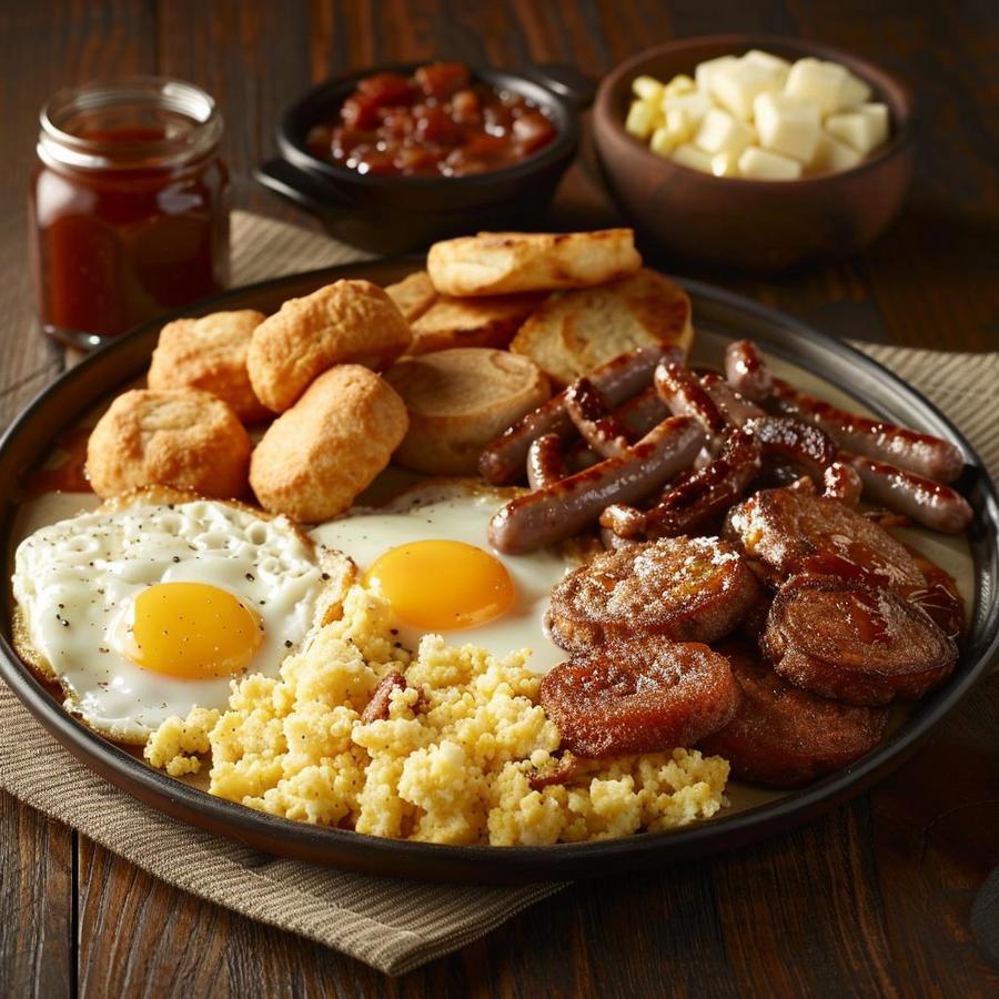 Image of a delicious Bojangles breakfast platter with biscuits and gravy.