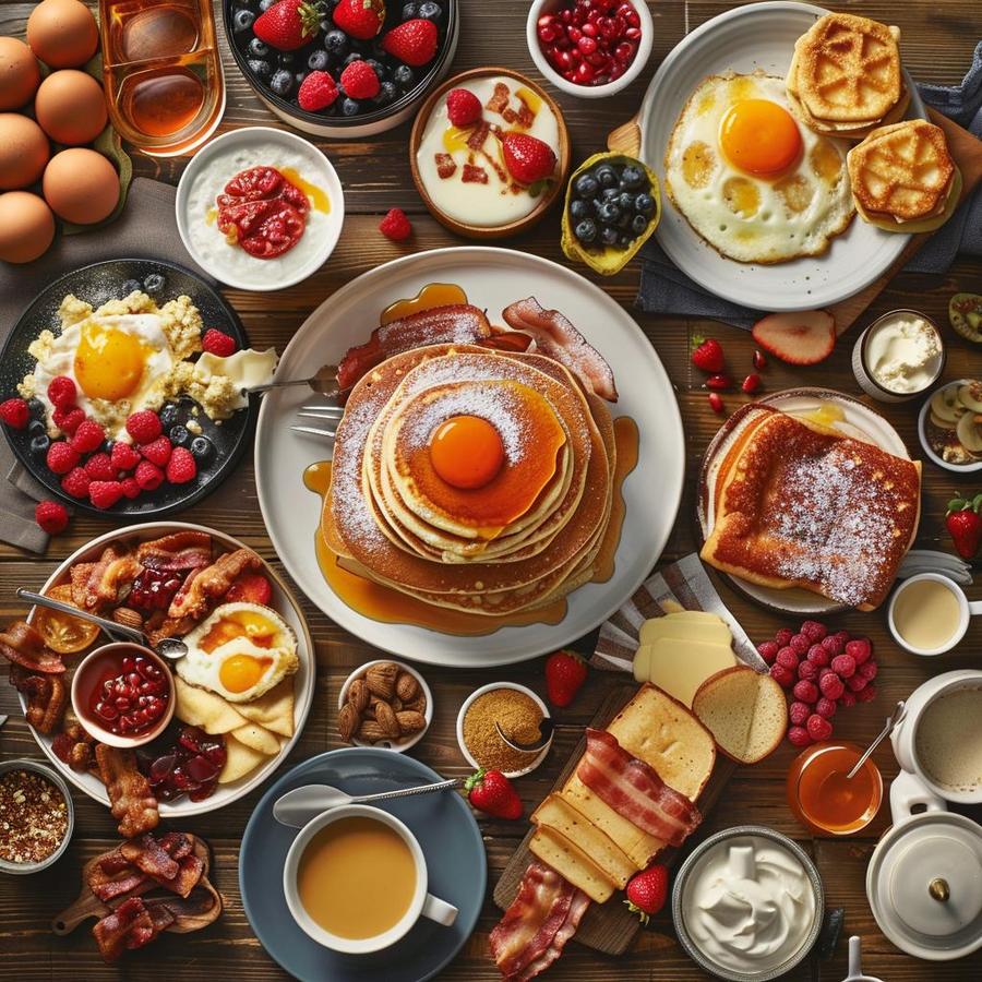 Image of popular Applebee's breakfast menu items, including pancakes, omelettes, and hash browns.