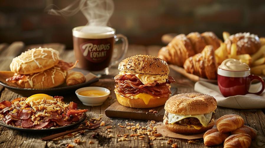 "Arby's breakfast menu with pictures including healthy options for breakfast choices."