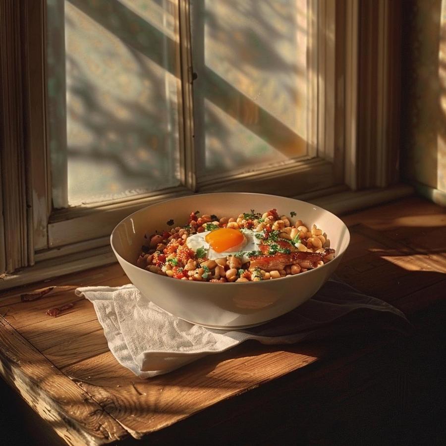 Image of a hearty breakfast chili bowl, perfect for maximizing morning indulgence.