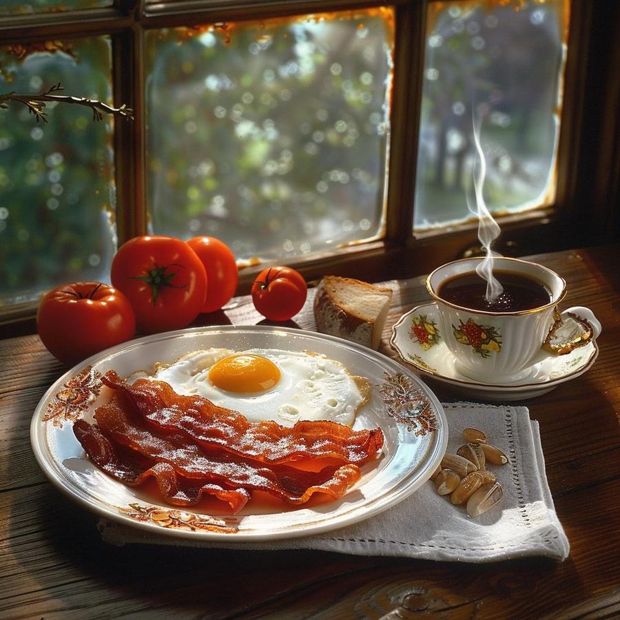 Image alt text: "A variety of foods on a breakfast table, first watch traditional breakfast."