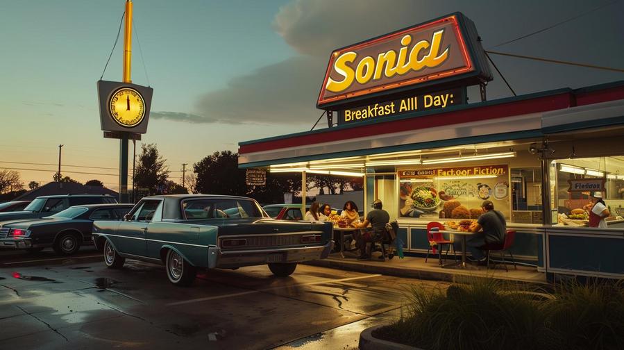 Image of Sonic's breakfast menu, featuring "sonic breakfast all day" options.