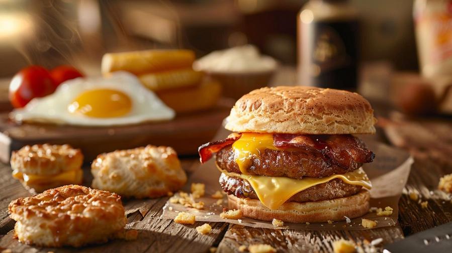 Image of delicious breakfast options on the Hardee's breakfast menu.